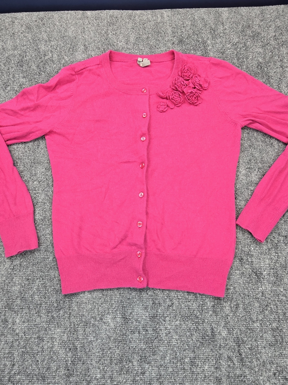 Caslon Pink Floral Applique Cardigan Womens Medium Angora Cashmere Blend Sweater